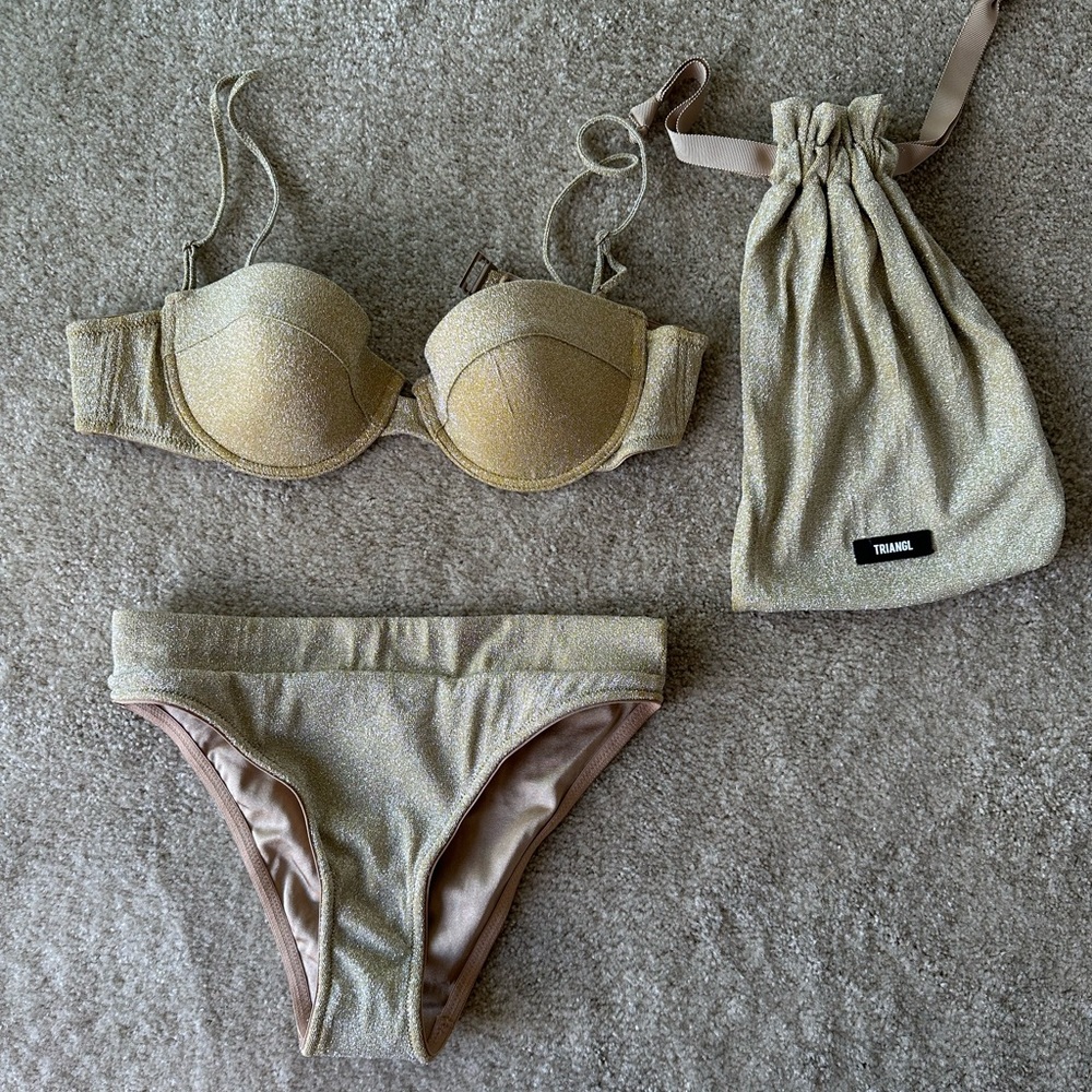 Tan Sparkly Triangl Bikini